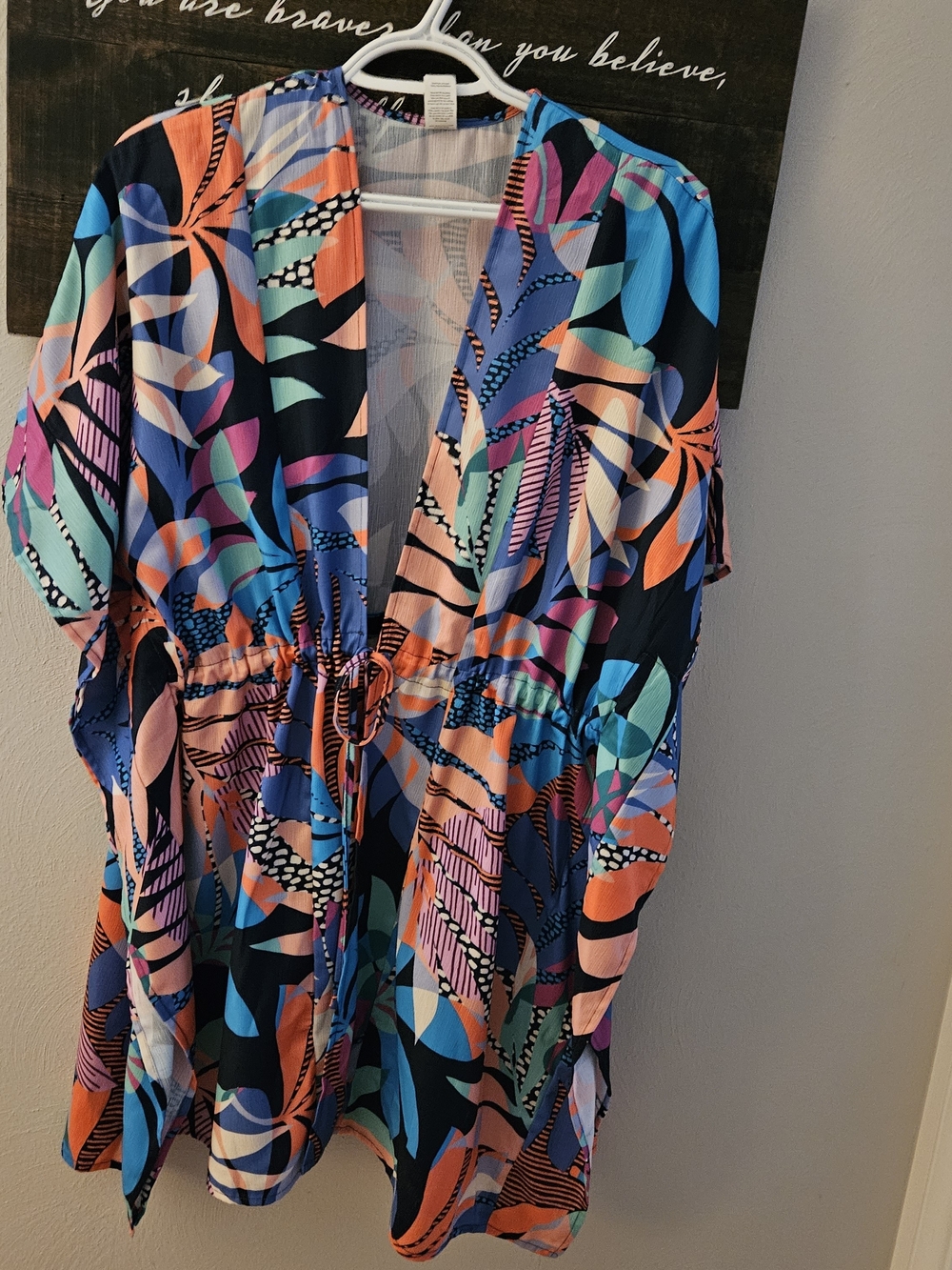 Multi-Color Tropical Print Swim Coverup - Lightweight Beach Kimono Tie Front